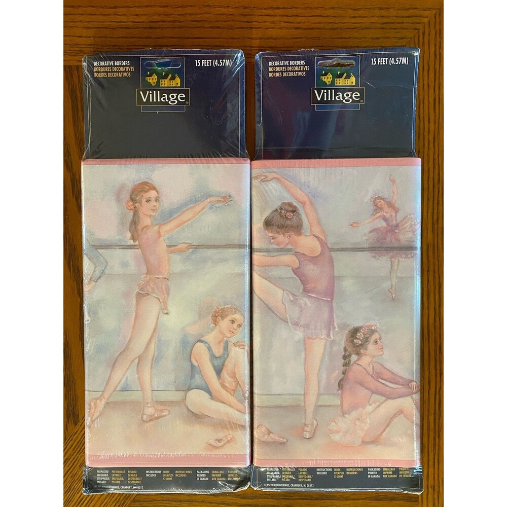 Ballerina Ballet Wallpaper Prepasted Border VILLAGE Blue Pink Lot Of 2 Pks 30 ft